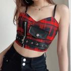 Belted Plaid Camisole Top