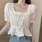 Short-sleeve Ruffled Drawstring Blouse As Shown In Figure - One Size