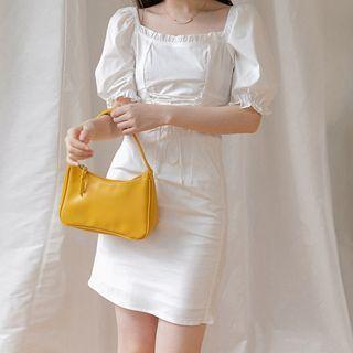 Frill-trim Puff-sleeve Bodycon Dress