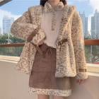Hooded Leopard Print Jacket / Polo-neck Pullover / A-line Skirt
