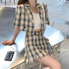 Cropped Plaid Blazer / High-waist Plaid Skirt