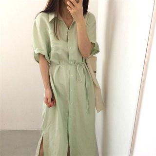 Short Sleeve Belted Shirt Dress