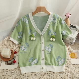 Cherry-accent Button-up T-shirt Green - One Size