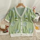 Cherry-accent Button-up T-shirt Green - One Size