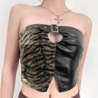 Strapless Faux Leather Panel Top
