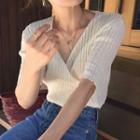 Elbow-sleeve Knit Top Milky White - One Size