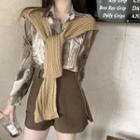 Printed Shirt / Rib Knit Shawl / Shorts