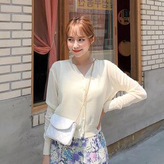 Faux-pearl Button Summer Knit Cardigan Cream - One Size