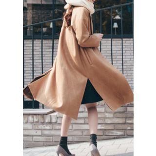 Slit-side Wool Blend Long Coat