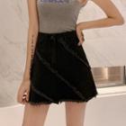 Fringed Trim Denim Mini A-line Skirt