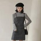 Spaghetti Strap Plaid Mini A-line Dress / Turtleneck T-shirt