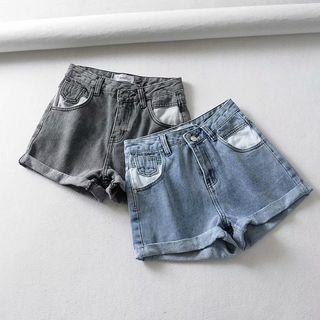 Cuffed High Waist Denim Hot Pants