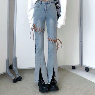 Lace-up Slit Bootcut Jeans