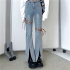 Lace-up Slit Bootcut Jeans