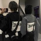 Couple Matching Zip-up Lettering Print Jacket