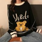 Contrast Trim Bear Jacquard Sweater