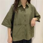 Elbow-sleeve Shirt Army Green - One Size