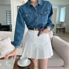 Flap-pocket Curve-hem Denim Jacket