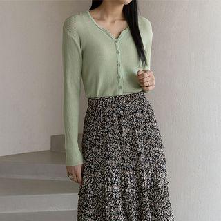 Colored V-neck Ribbed Cardigan