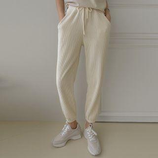 Drawstring Ribbed-knit Jogger Pants