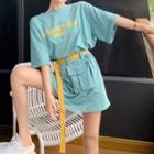 Set: Short-sleeve Lettering T-shirt + Belt Bag