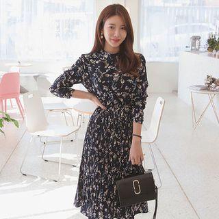Gathered-waist Floral Print Midi Dress