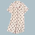 Short-sleeve Heart Print Button-up Sleep Dress