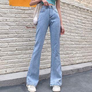 High-waist Slit Boot-cut Jeans