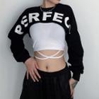 Set: Lettering Cropped Pullover + Lace Up Camisole