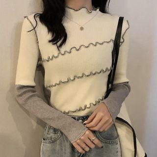 Two Tone Ruffle Trim Knit Top