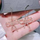 Bow Rhinestone Dangle Earring 1 Pair - Gold & Transparent - One Size