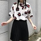 Flower Print Short-sleeve Shirt / High-waist Mini Skirt