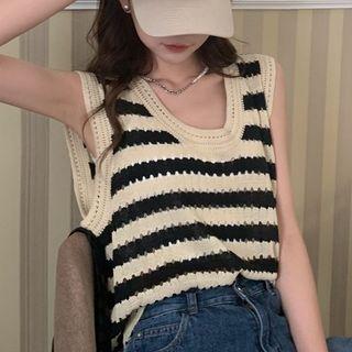 Knitted Striped Cropped Waistcoat Camisole - One Size
