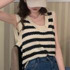 Knitted Striped Cropped Waistcoat Camisole - One Size
