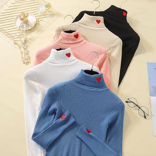 Sweetheart Embroidered Turtleneck Knit Top