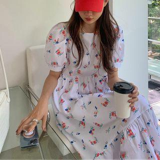 Short-sleeve Floral Midi Sundress White - One Size
