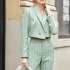 Striped Dress Pants / Double Breasted Cropped Blazer