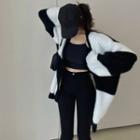 Two Tone Striped Woolen Oversize Cardigan Black & White - One Size