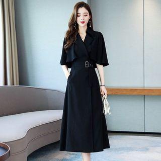 Belt Waist Cape A-line Dress