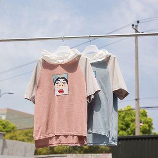 Printed Short-sleeve Hooded T-shirt