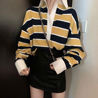 Long-sleeve Wide-stripe Top