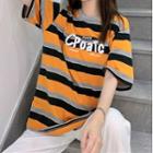 Short Sleeve Striped Printed T-shirt