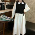 Knit Vest / Long-sleeve Plain Shirtdress