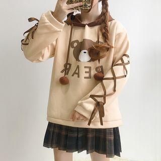 Bear Print Color Block Hoodie As Shown In Figure - One Size