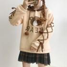 Bear Print Color Block Hoodie As Shown In Figure - One Size