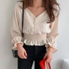 Smocked-trim Dotted Cropped Blouse