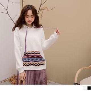 Drawstring Pattern Panel Hoodie