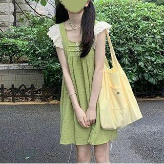 Ruffle-sleeve Mock Two-piece Mini A-line Dress