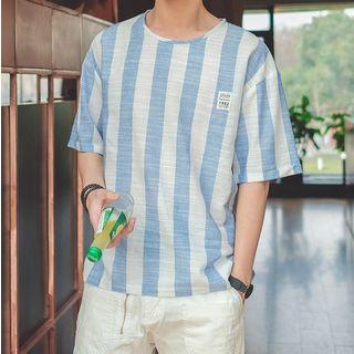 Striped Applique Short-sleeve T-shirt