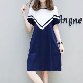 Eyelet Lace Panel Short-sleeve A-line Dress